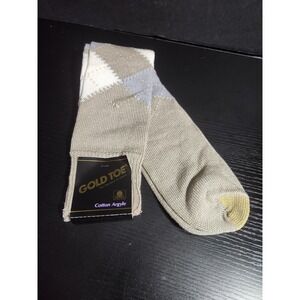 Gold Toe Cotton Argyle Reinforced Heel & Toe Crew Socks‎ Khaki Men Shoe 10-13
